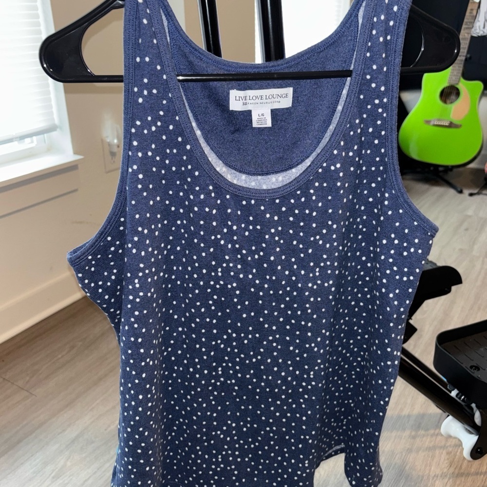 Karen Neuburger Blue and White Polka Dot Tank Top Size Large